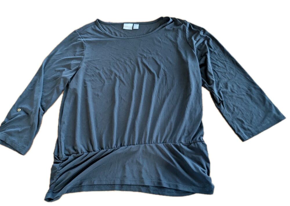Chicos Tunic Womens Size 3 16 18 XL Black Long Sleeve Stretch Knit Top Shirt EUC